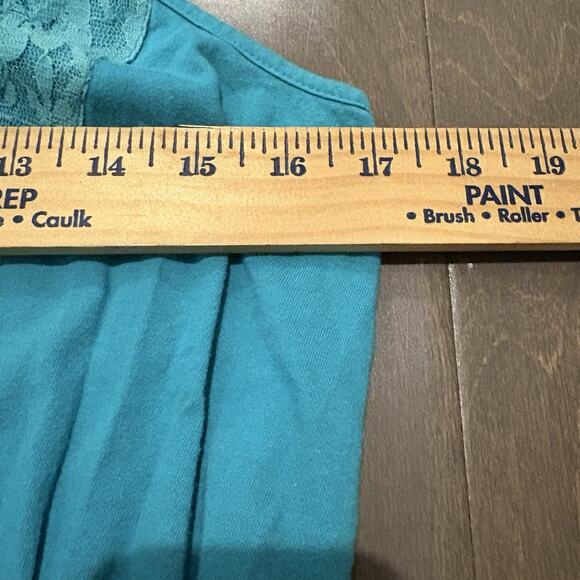 Y2K Fairy Tank Size XL Teal Lace Inset Festival Button Front Surf Beach Coquette - Picture 9 of 11